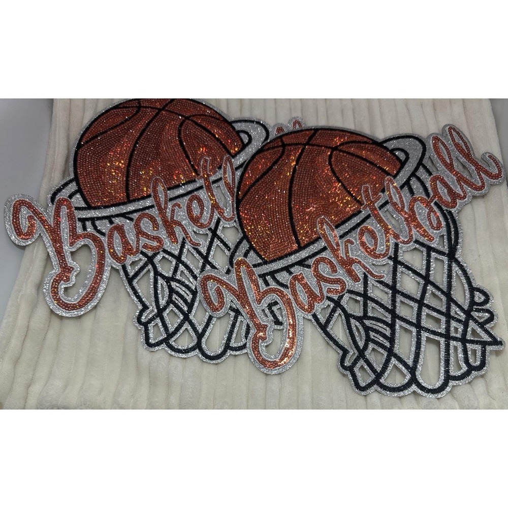 Qty. of 2- Sparkling Sequin Basketball Patch Large size 10" X 10" NEW